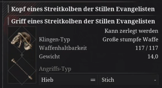 Kopf eines Streitkolben der Stillen Evangelisten